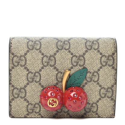 Gucci GG Supreme Monogram Cherry Embellished Card Case Wallet Hibiscus Red 1 of 6