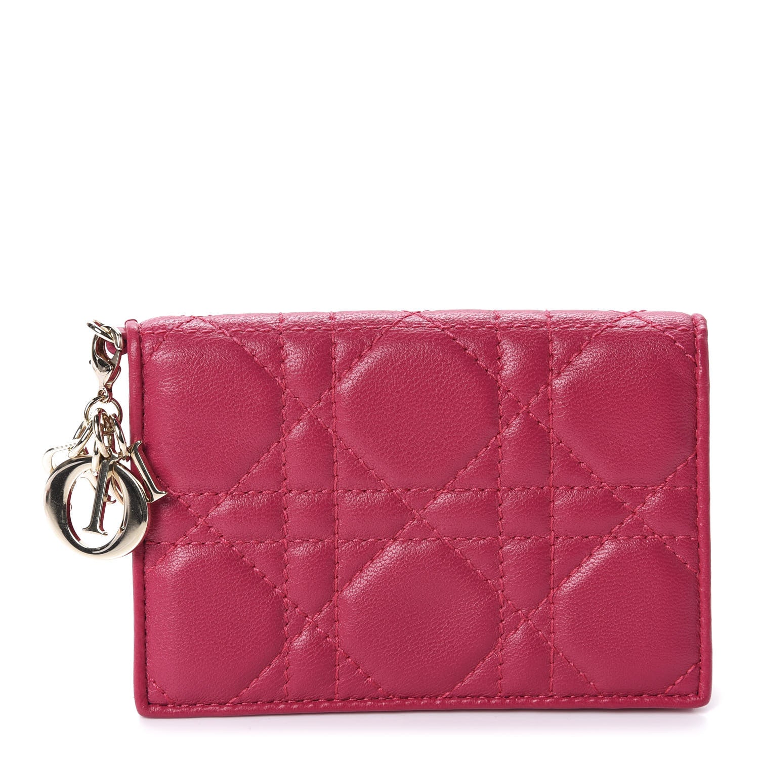 Christian Dior Lambskin Cannage Small Lady Dior Flap Card Holder Fuchsia 1 of 8