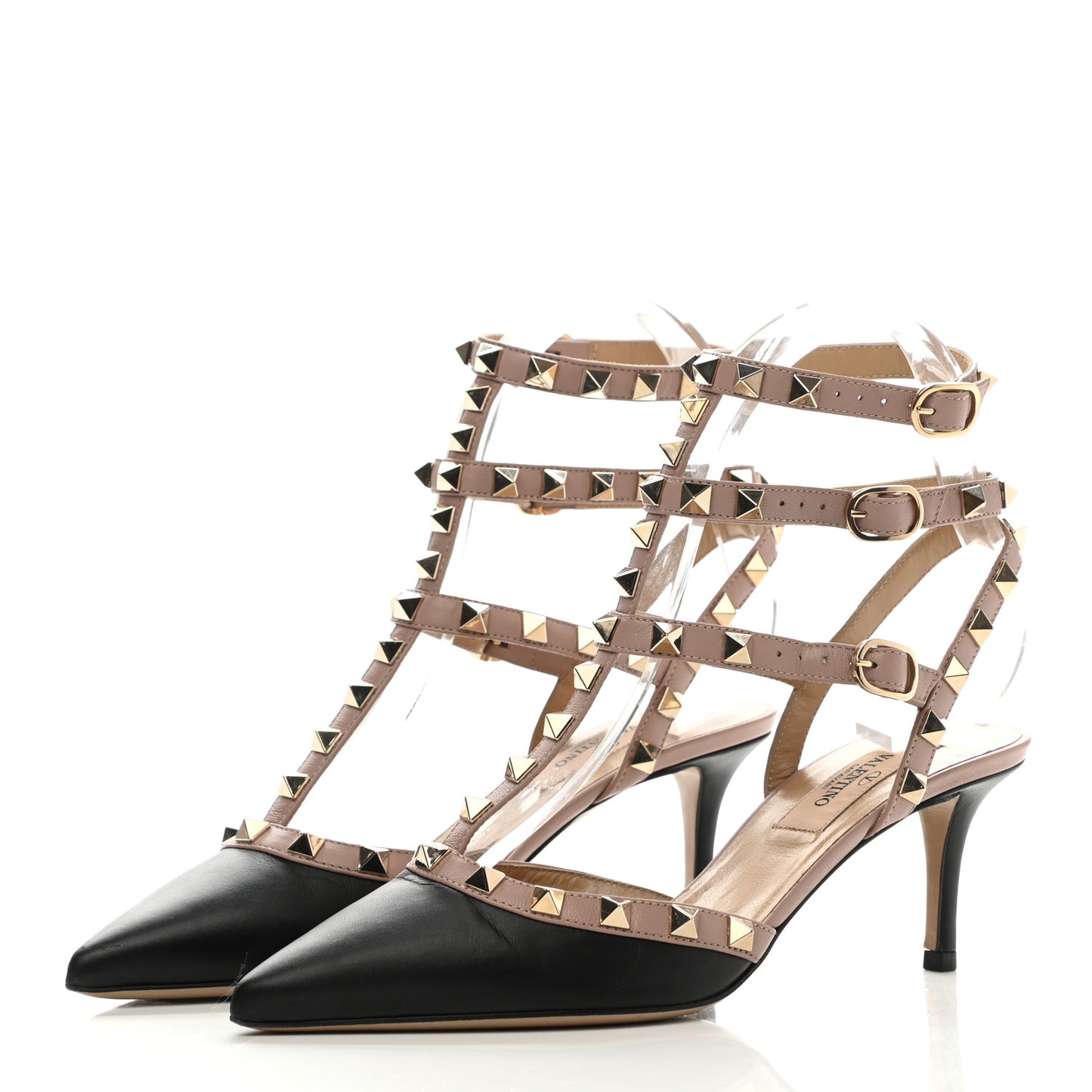 Calfskin Nappa Rockstud Ankle Strap 65mm Pumps 35 Black Poudre