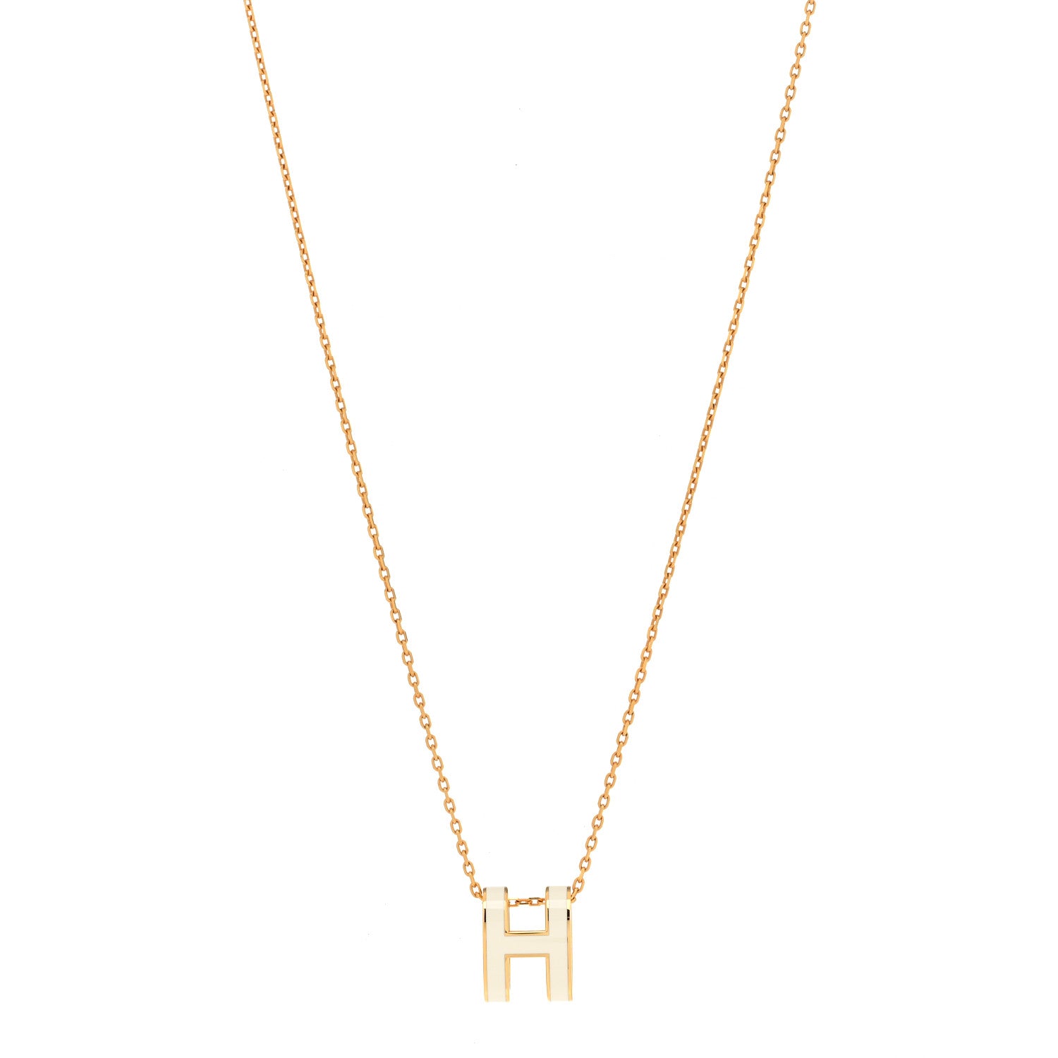 Hermes Lacquered Gold Pop H Pendant Necklace White 1 of 7