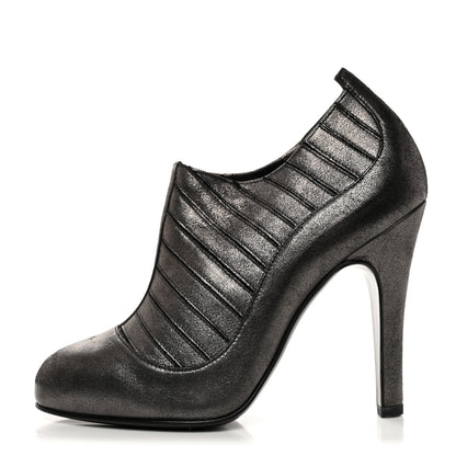 Chanel Metallic Ribbed Short Boot Pumps 37.5 Dark Grey 1 of 8