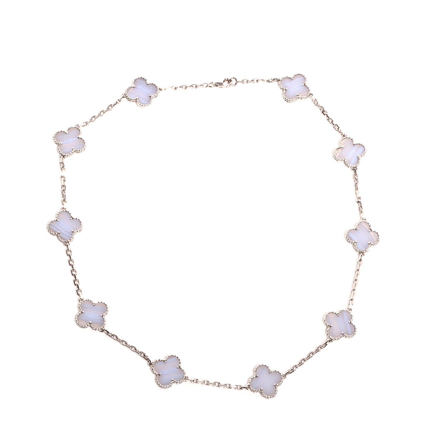 18K White Gold Chalcedony 10 Motifs Vintage Alhambra Necklace