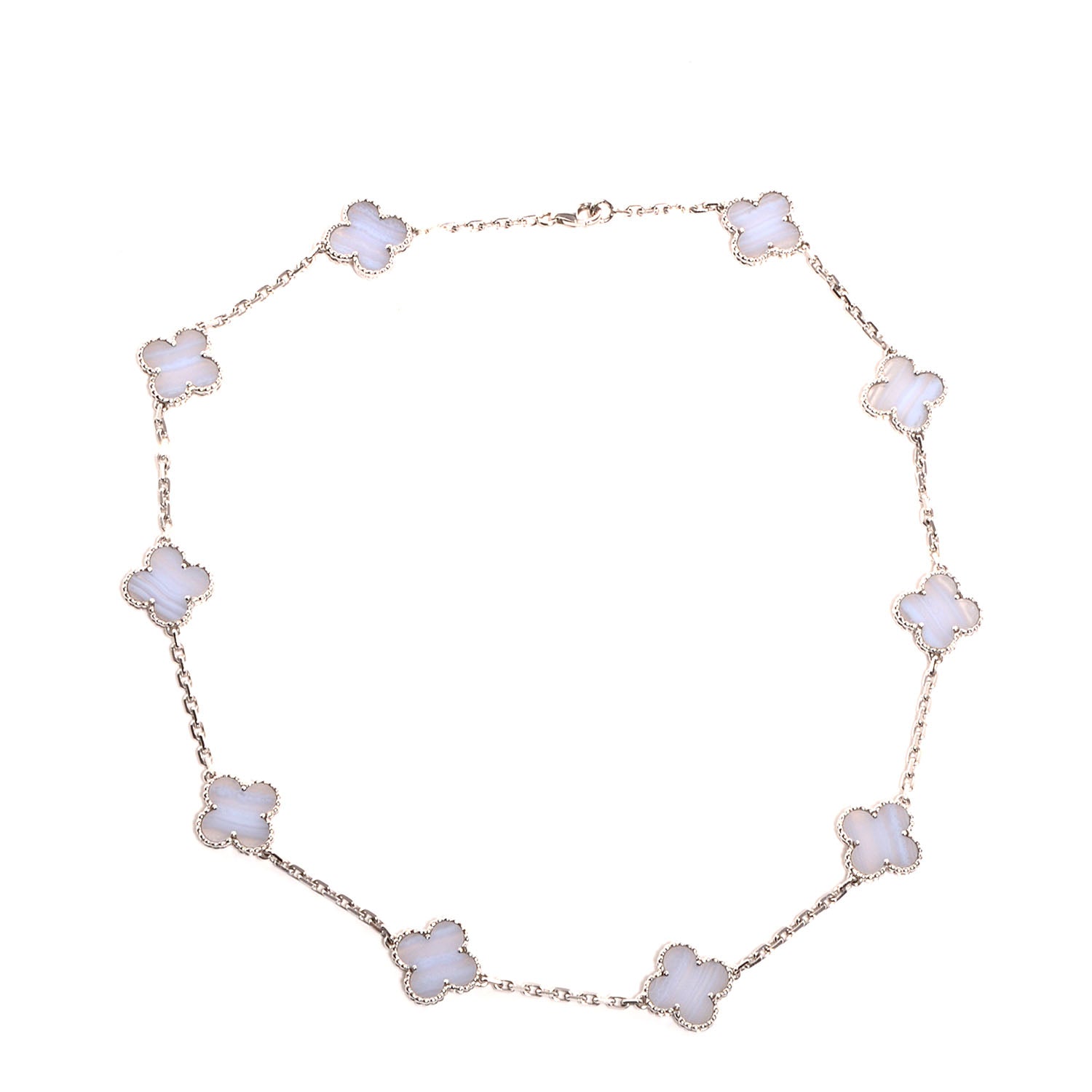 Van Cleef & Arpels 18K White Gold Chalcedony 10 Motifs Vintage Alhambra Necklace 1 of 7