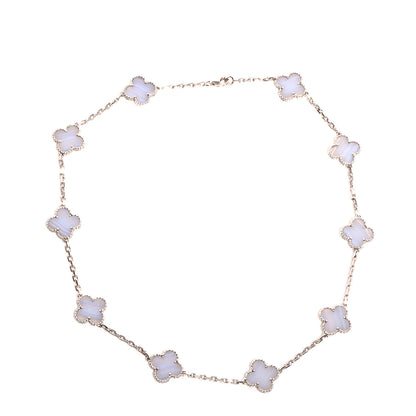 Van Cleef & Arpels 18K White Gold Chalcedony 10 Motifs Vintage Alhambra Necklace 1 of 7