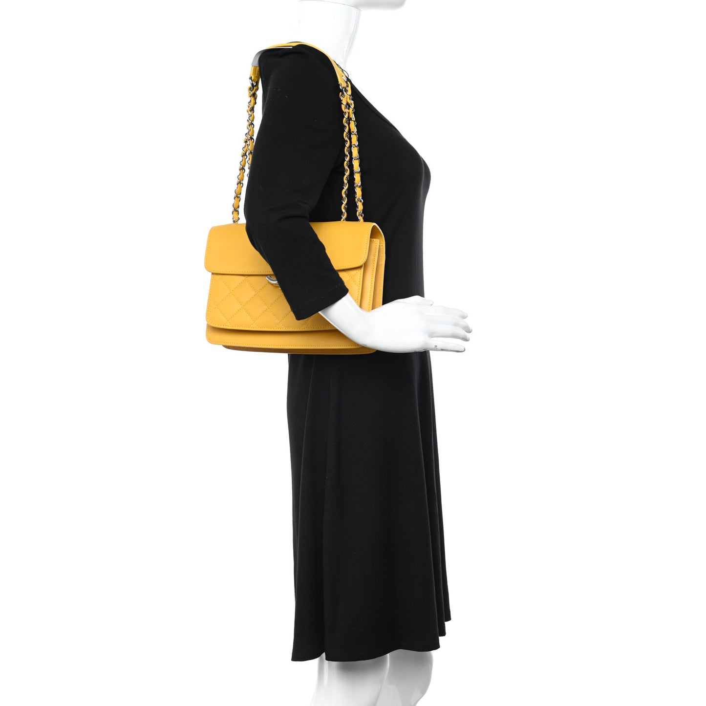 Caviar Quilted Small CC Box Top Flap Yellow