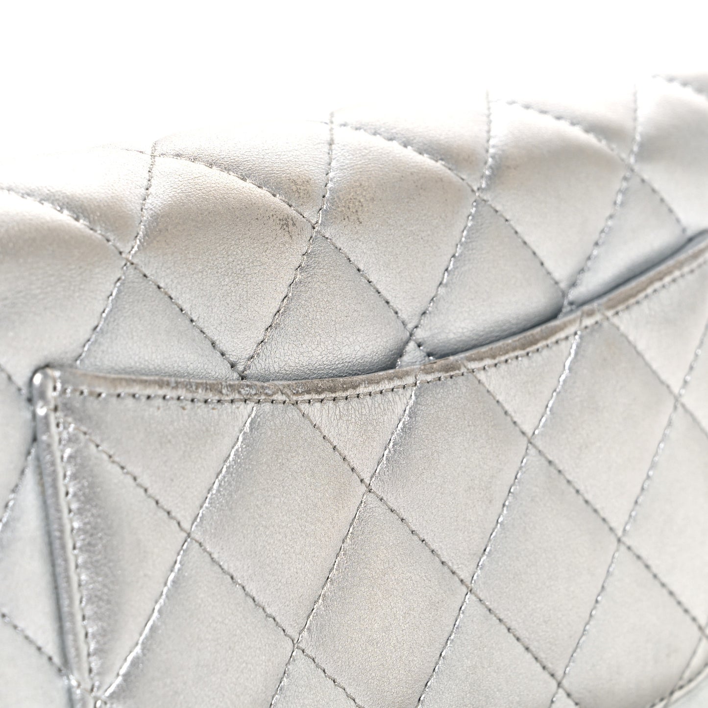 Metallic Lambskin Quilted Wallet On Chain WOC Silver