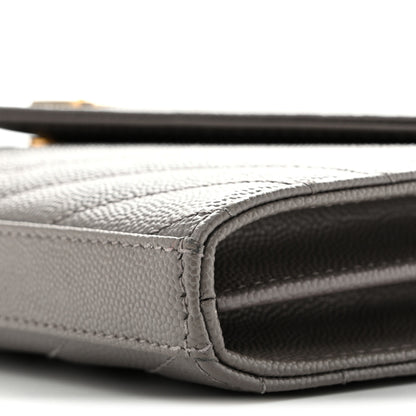 Saint Laurent Grain De Poudre Matelasse Chevron Monogram Chain Wallet Fog 11 of 14