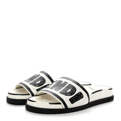 Fendi X JOSHUA VIDES Roma Calfskin Fussbetts Slide Sandals 35 Snow White Black 3 of 9