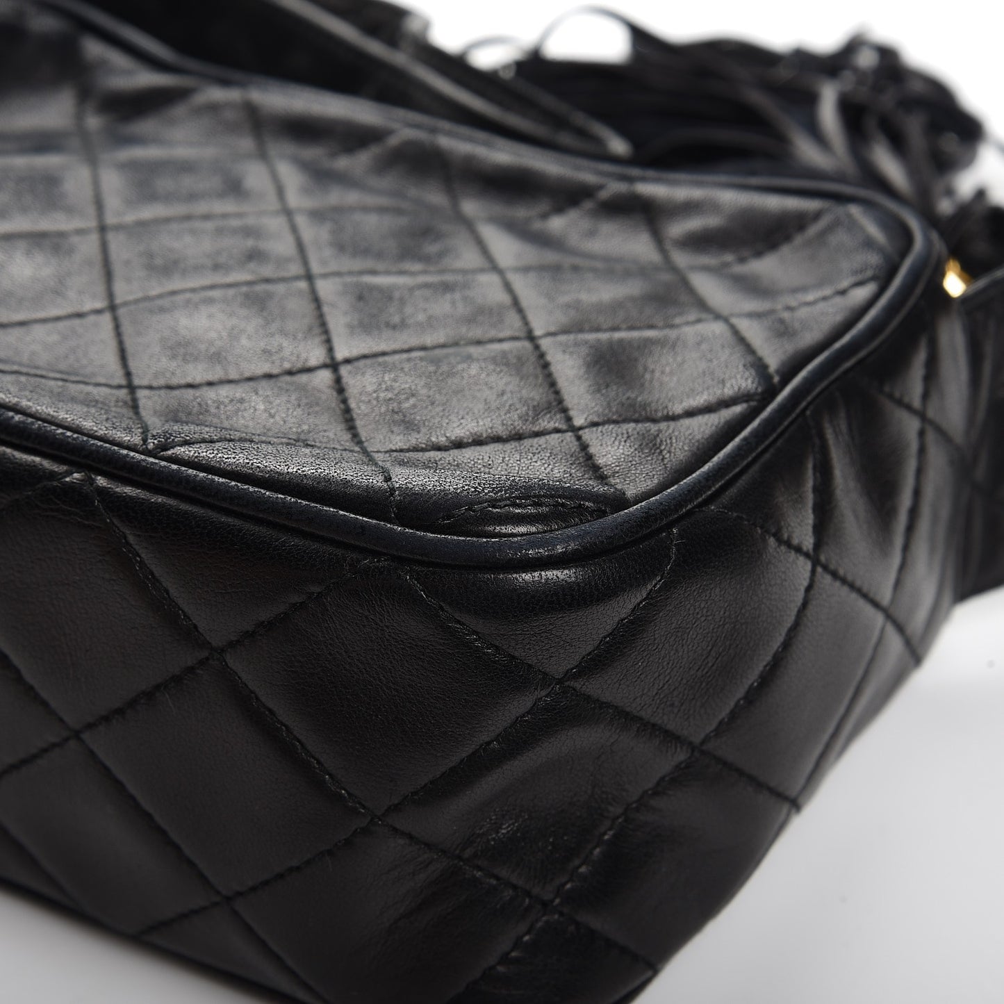 Lambskin Quilted Tassel Camera Case Black