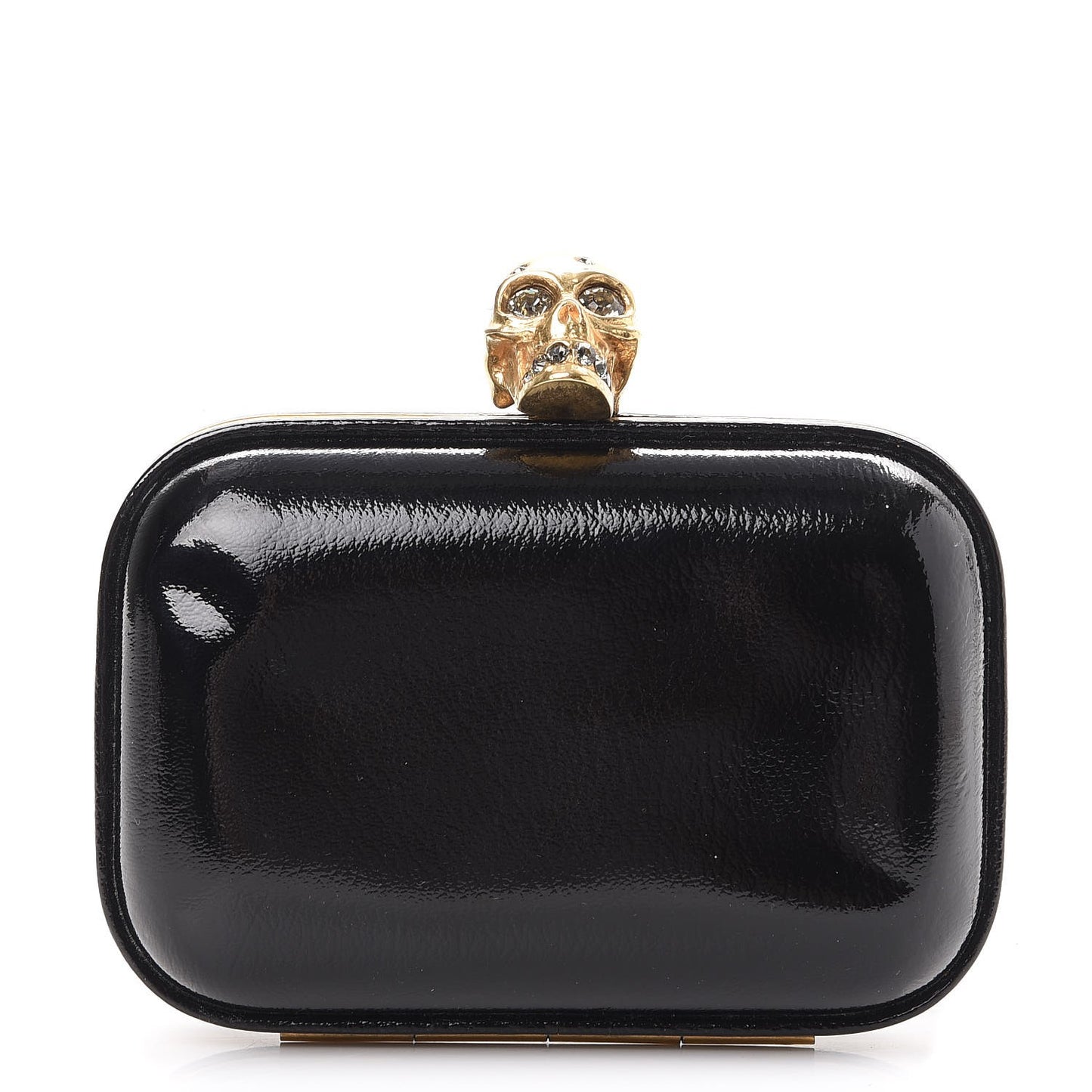 Patent Crystal Skull Small Box Clutch Black
