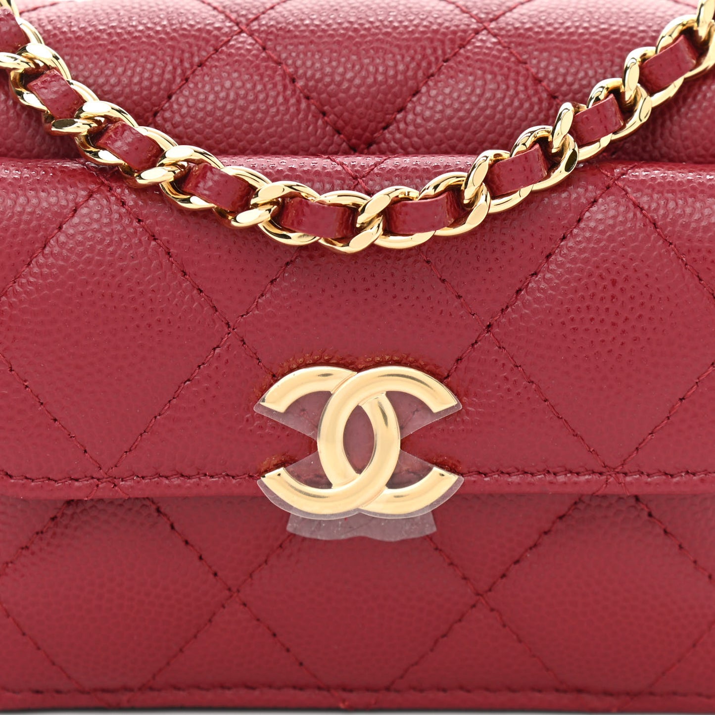 Caviar Quilted Pocket Twins Clutch With Chain Burgundy