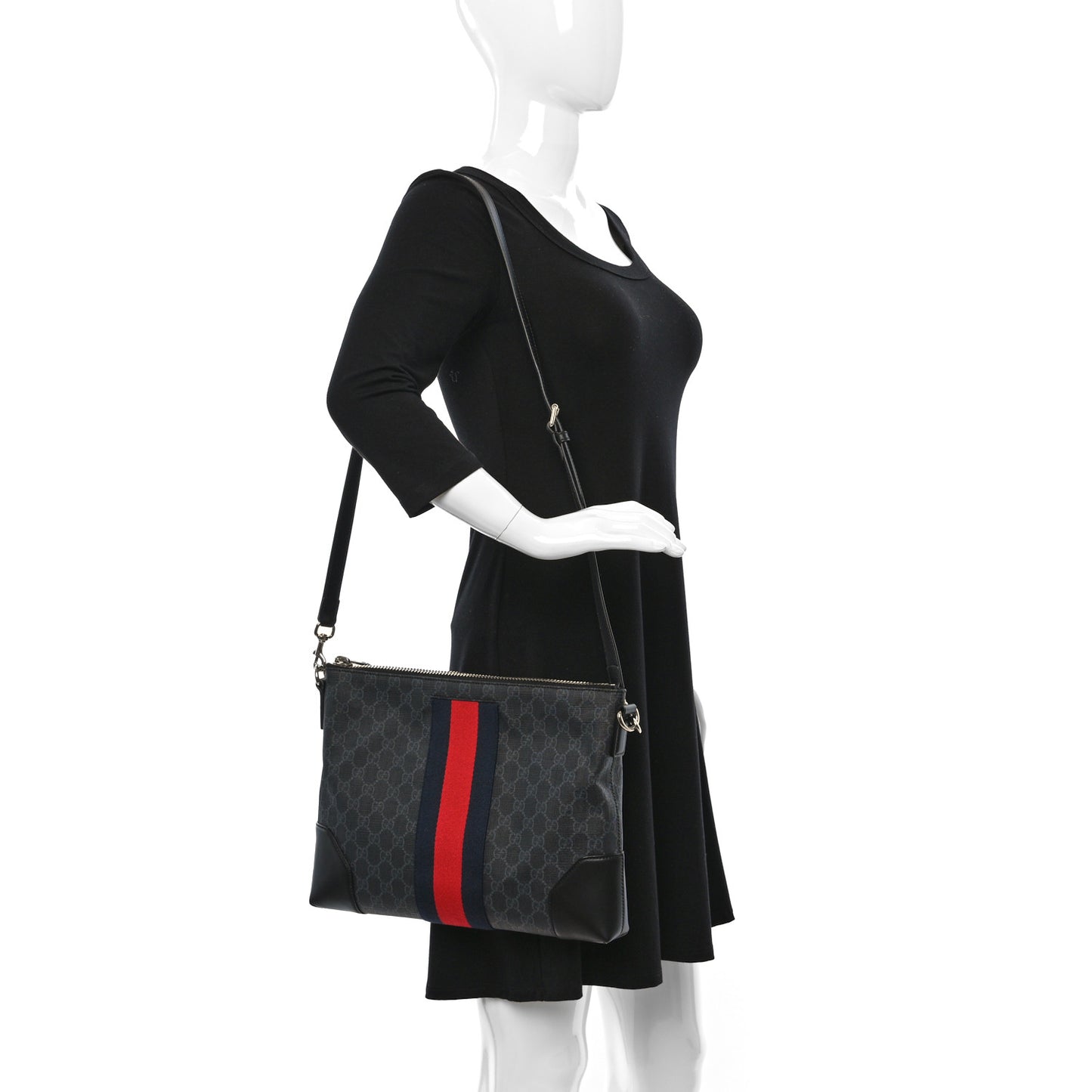 Soft GG Supreme Monogram Appia Calfskin Web East West Messenger Bag Black Grey