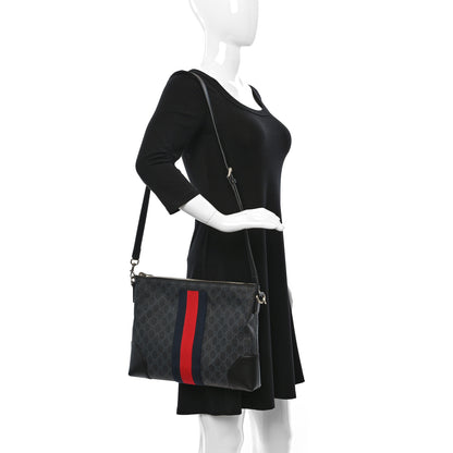 Gucci Soft GG Supreme Monogram Appia Calfskin Web East West Messenger Bag Black Grey 2 of 9