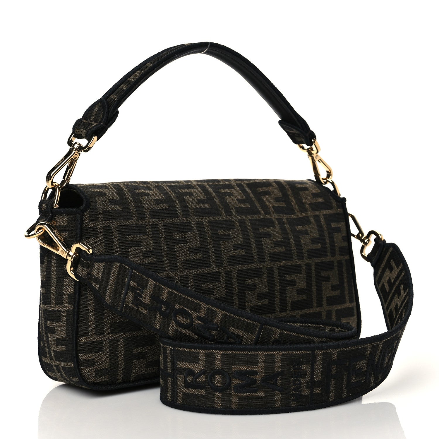 Fendi Fabric Jacquard FF 1974 Medium Baguette Tobacco Moro Black 4 of 13