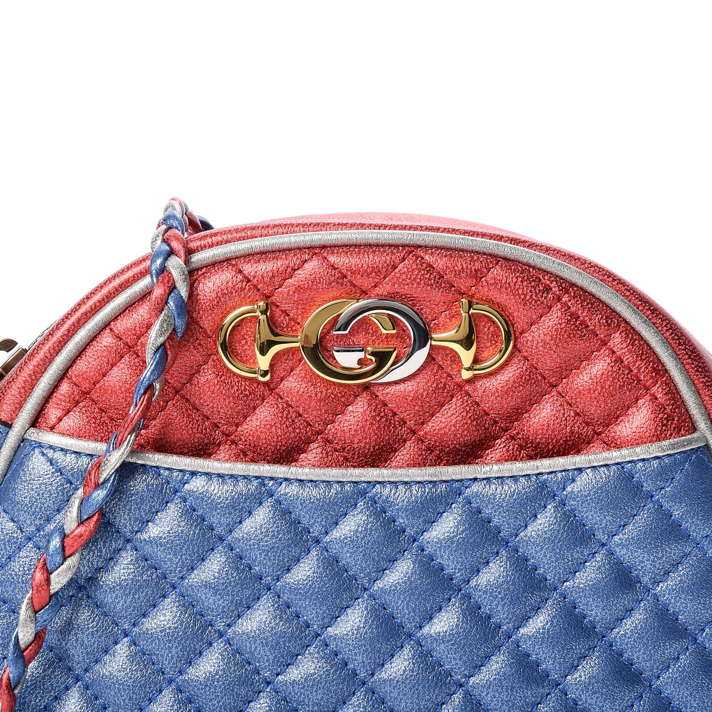 Laminated Nappa Trapuntata Mini Zumi Dome Shoulder Bag Rosso Marine Argento