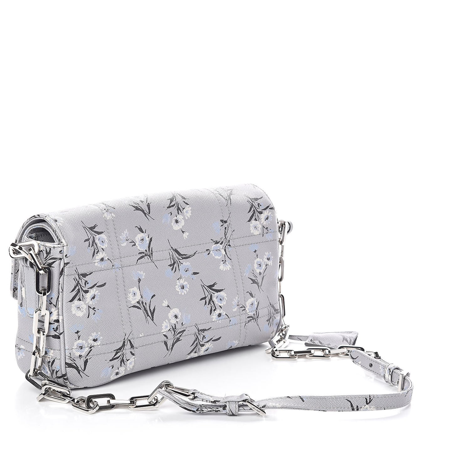 Soft Saffiano Floral Print Sound Shoulder Bag Acciaio
