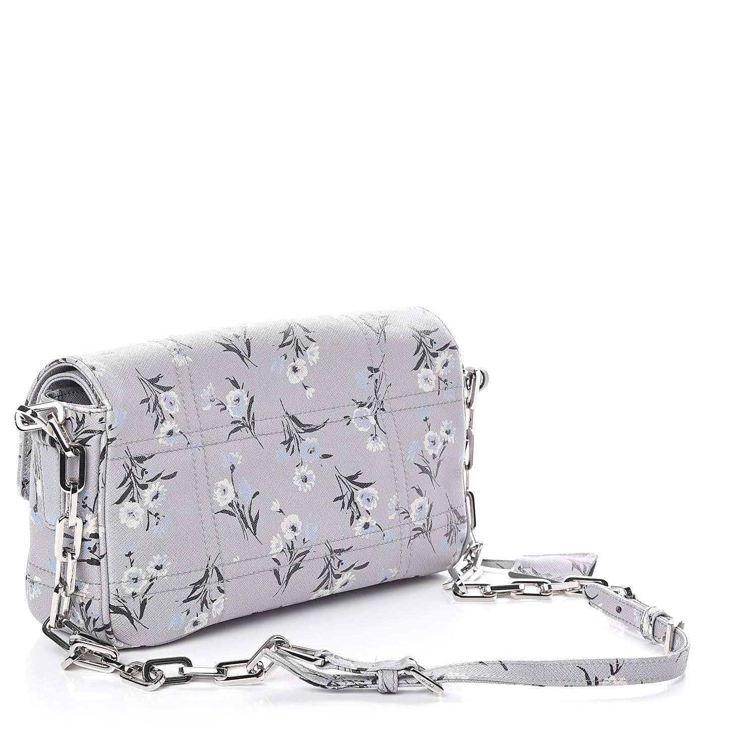 Prada Soft Saffiano Floral Print Sound Shoulder Bag Acciaio 3 of 9