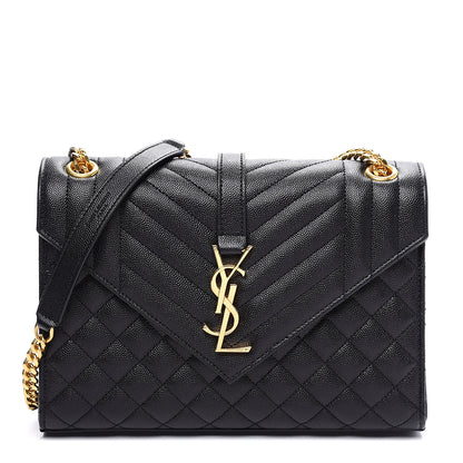 Saint Laurent Grain De Poudre Textured Mixed Matelasse Triquilt Medium Monogram Satchel Black 1 of 10