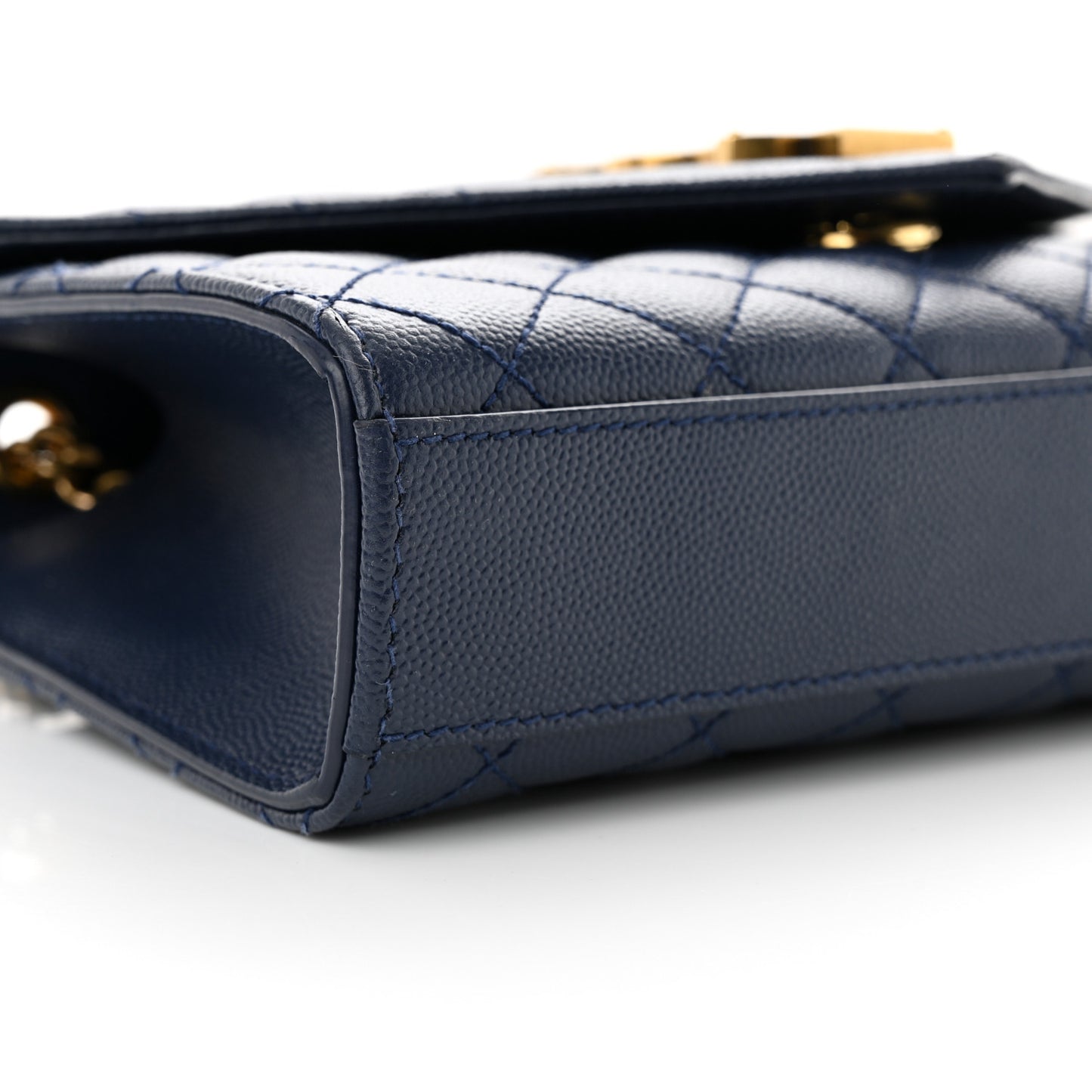 Grain De Poudre Textured Mixed Matelasse Triquilt Small Monogram Satchel Blue