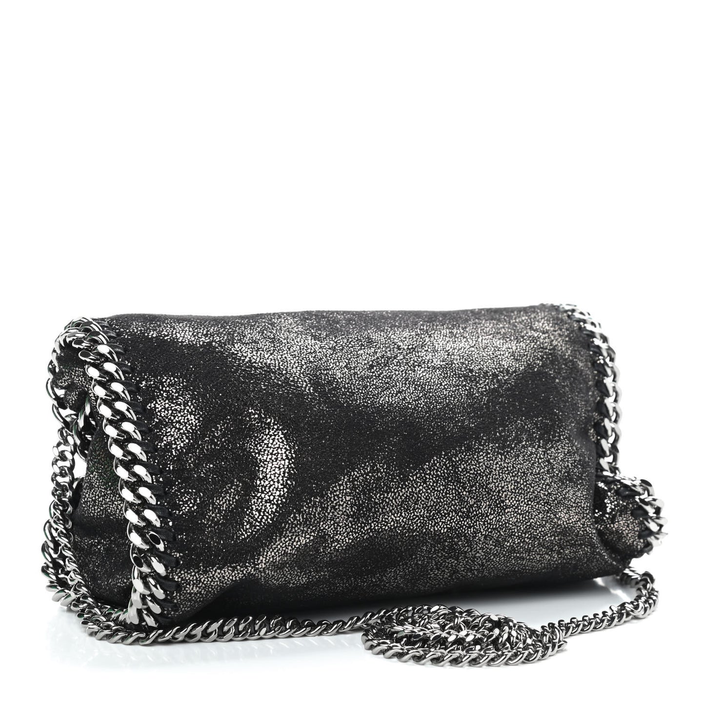 Chamois Shiny Dotted Mini Falabella Fold Over Tote Ruthenium