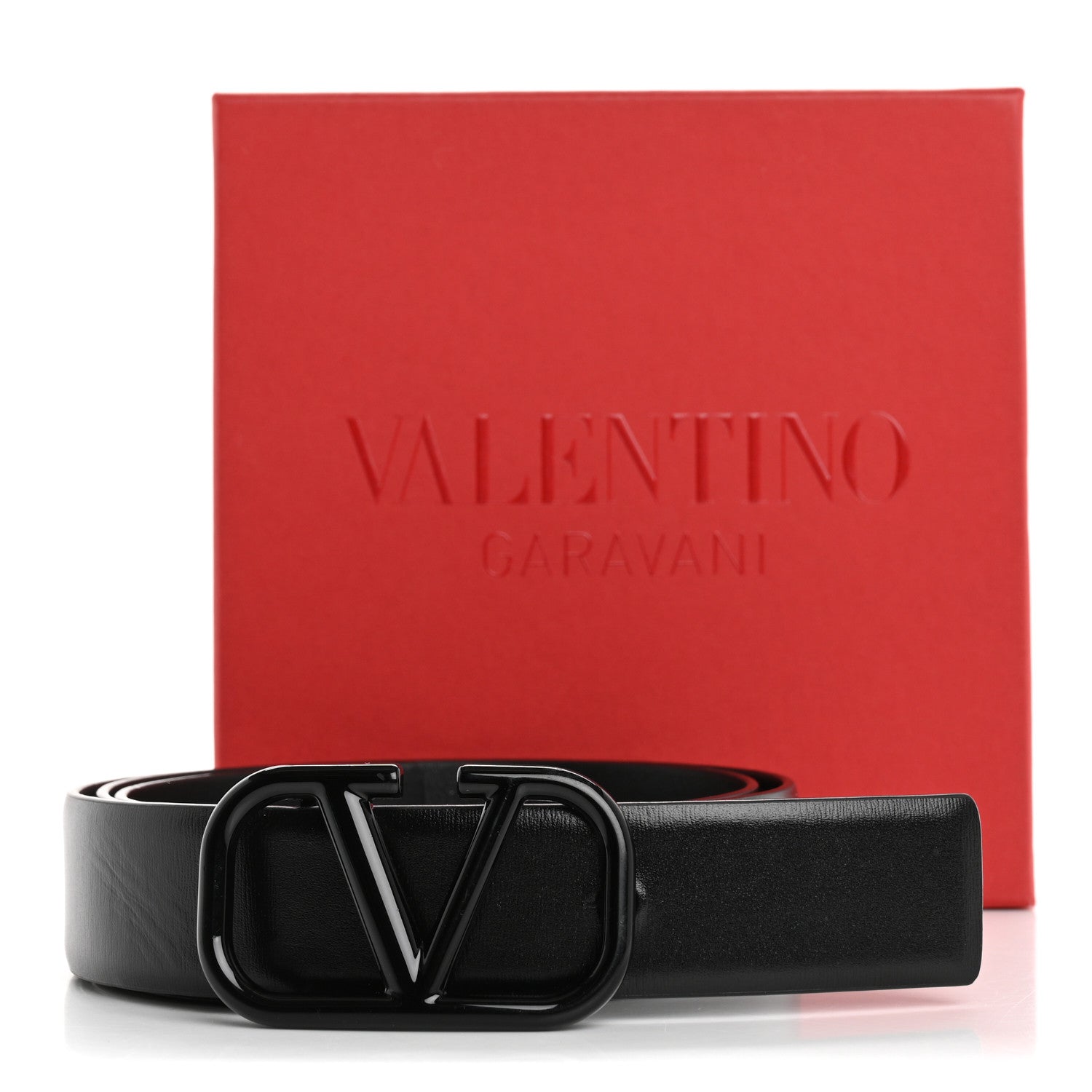 Valentino Garavani Glossy Calfskin Monochrome VLogo Belt 80 32 Black 7 of 7