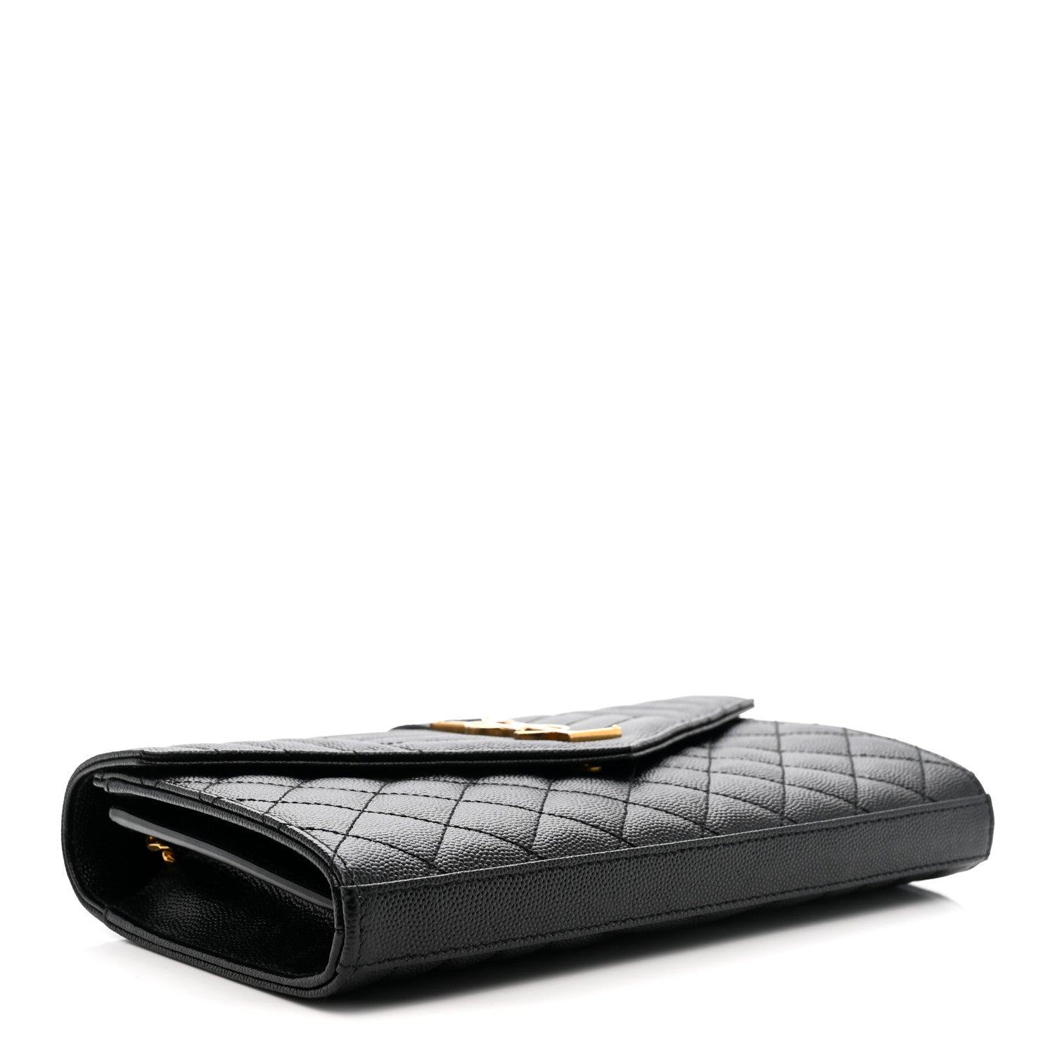 Saint Laurent Grain De Poudre Mixed Matelasse Triquilt Monogram Chain Wallet Black 4 of 9
