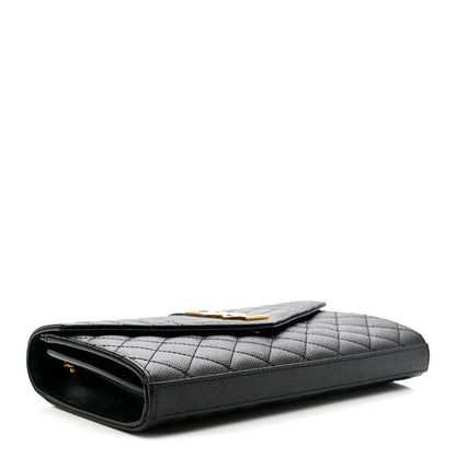 Saint Laurent Grain De Poudre Mixed Matelasse Triquilt Monogram Chain Wallet Black 4 of 9