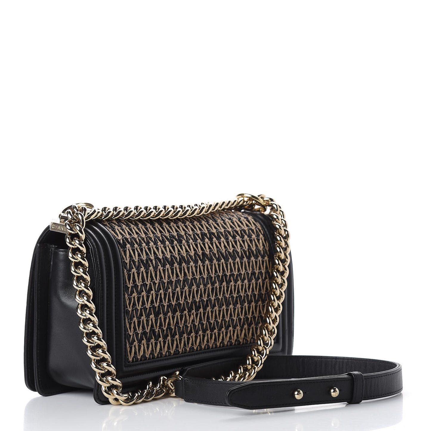 Lambskin Cotton Woven Medium Boy Flap Black