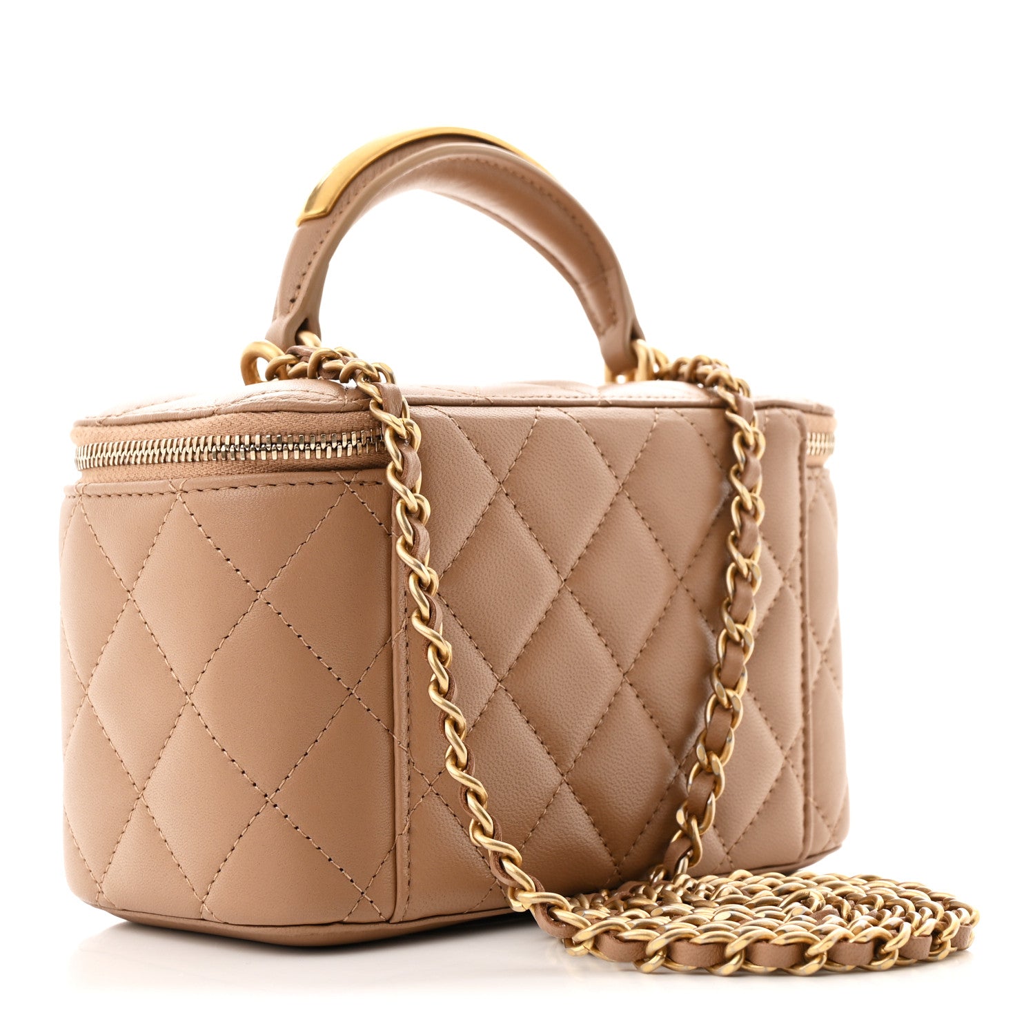 Chanel Lambskin Quilted Metal Small Top Handle Vanity Case With Chain Beige 3 of 11
