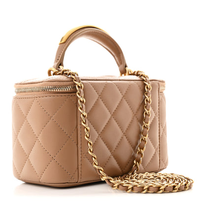 Chanel Lambskin Quilted Metal Small Top Handle Vanity Case With Chain Beige 3 of 11