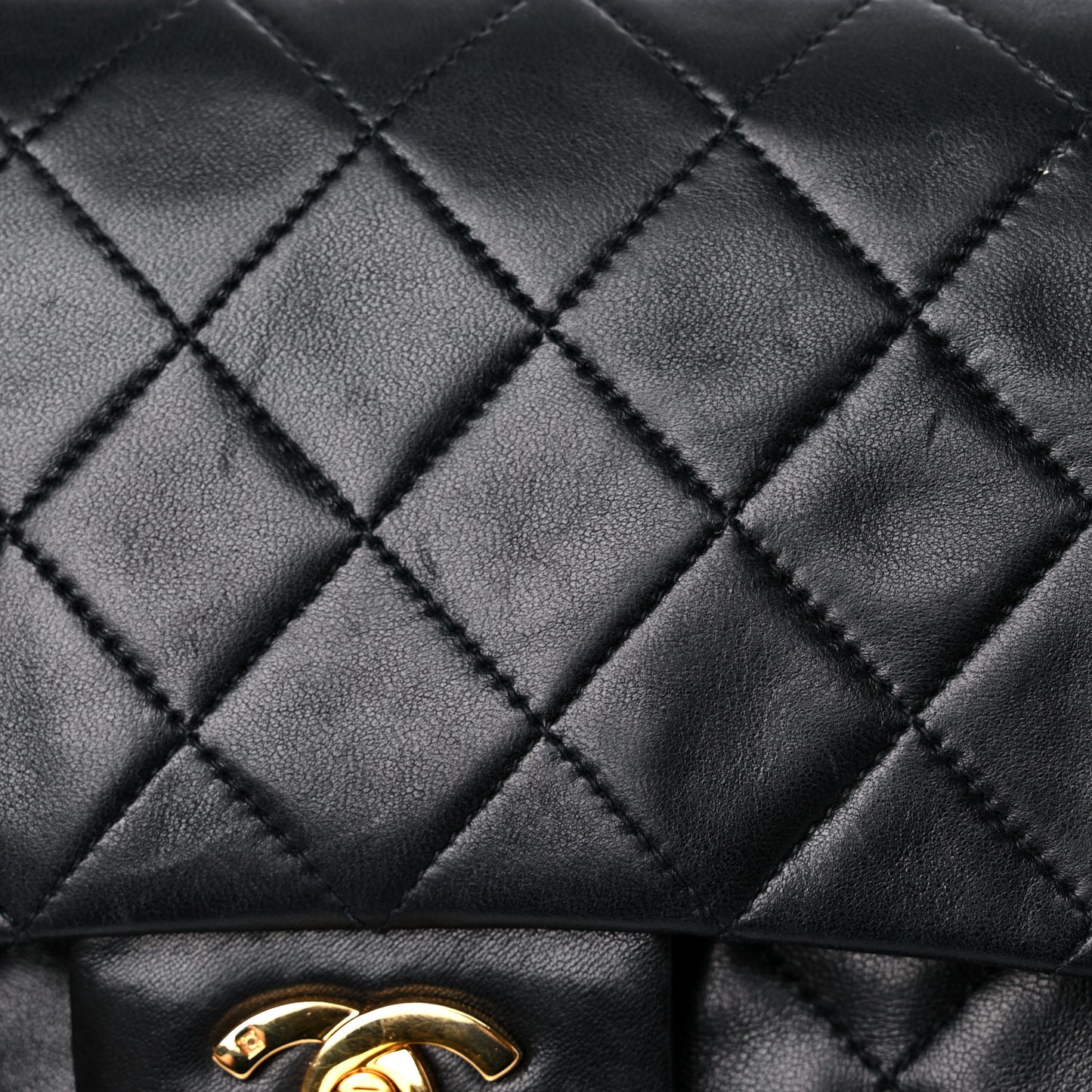 Lambskin Quilted Medium Double Flap Black