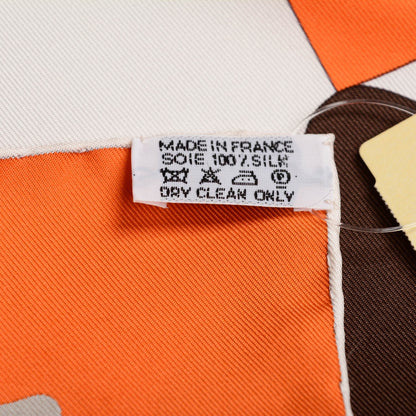Hermes Silk En Duo Scarf 90 Orange Blanc Sepia 5 of 5