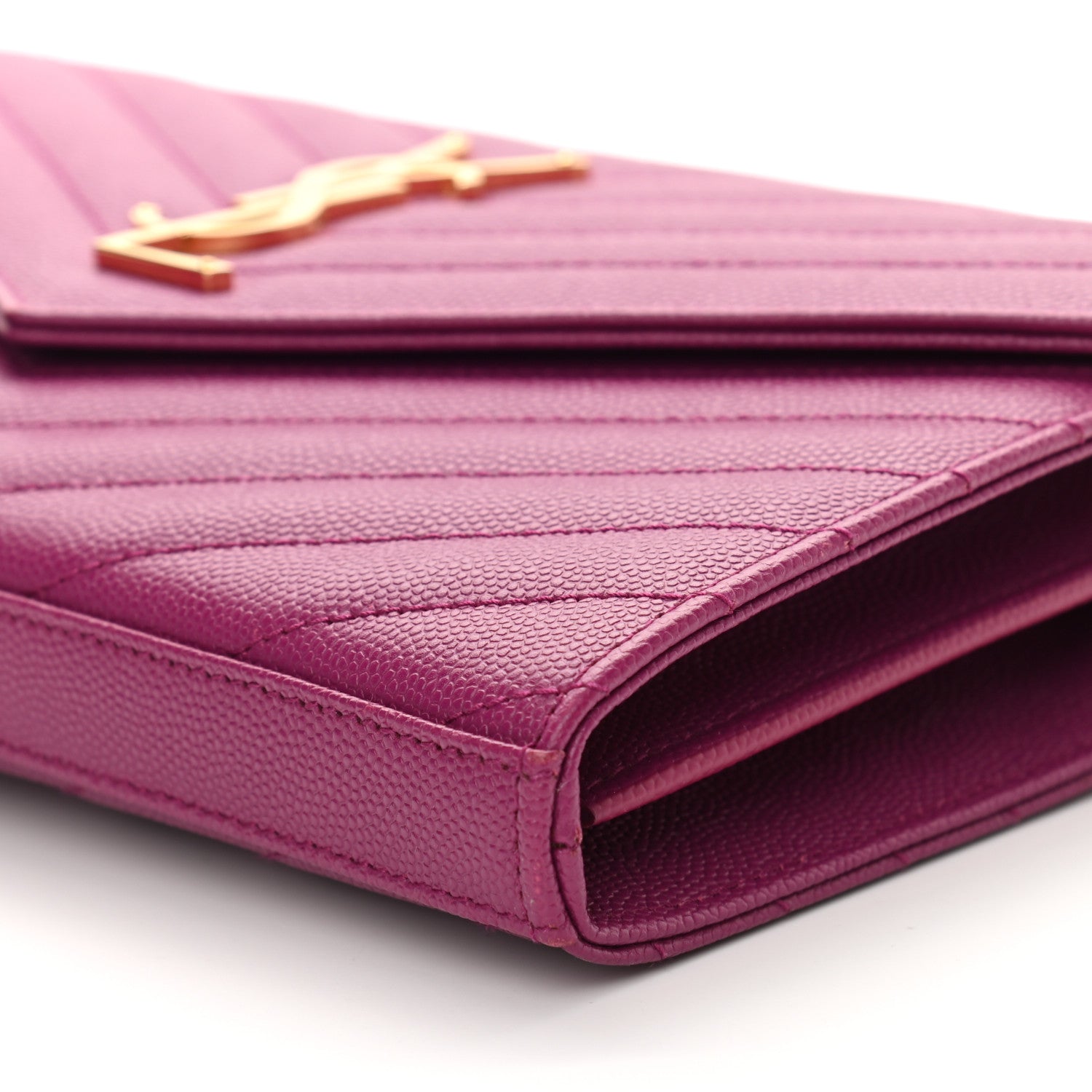 Saint Laurent Grain De Poudre Matelasse Chevron Monogram Chain Wallet Dark Grape 8 of 9