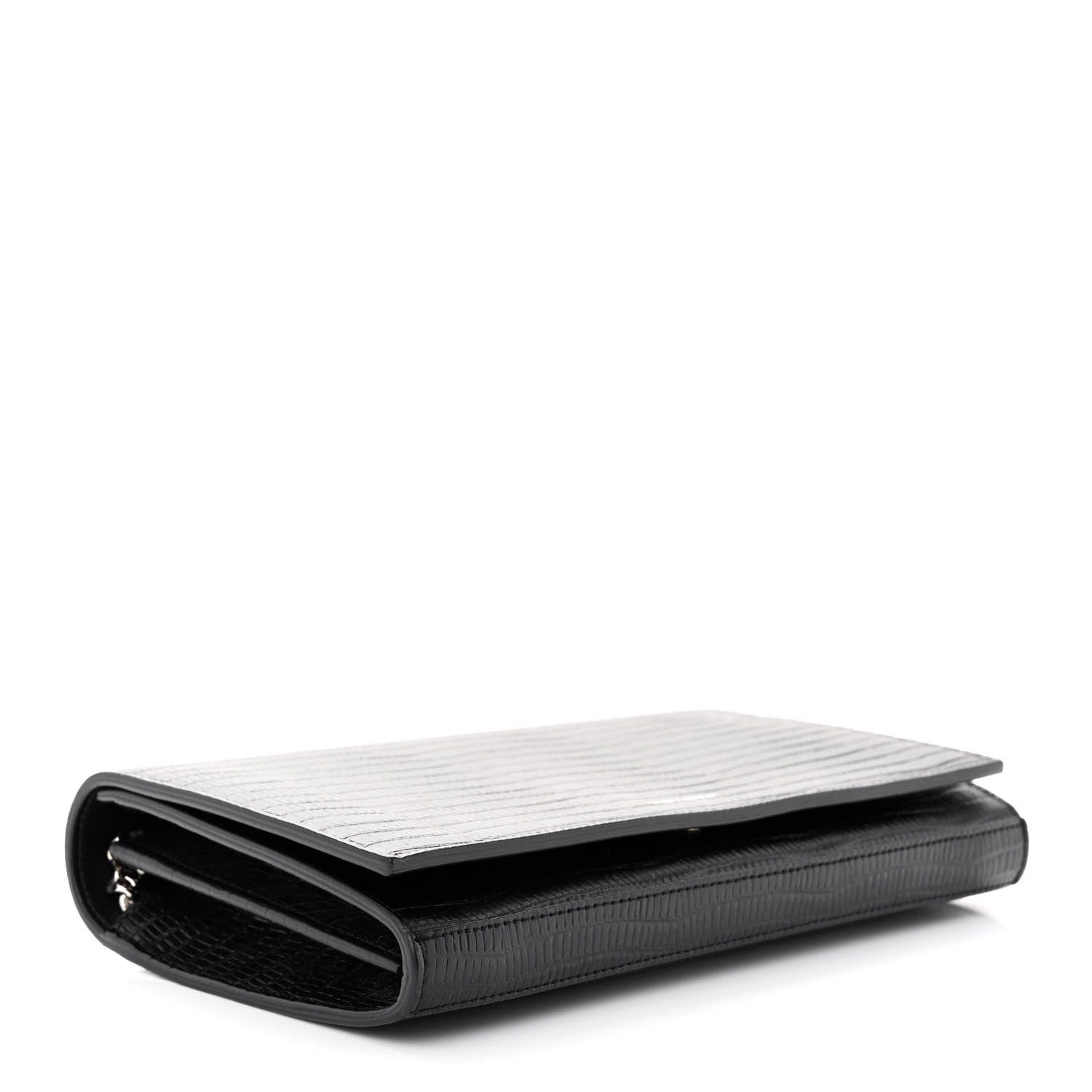 Saint Laurent Lambskin Lizard Embossed Classic Paris Chain Wallet Black 4 of 10