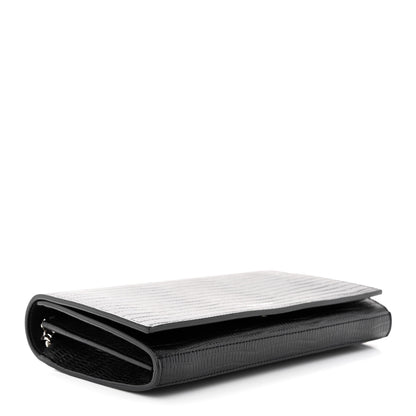 Saint Laurent Lambskin Lizard Embossed Classic Paris Chain Wallet Black 4 of 10