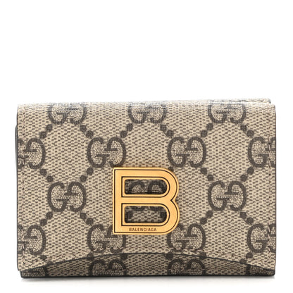 Gucci X BALENCIAGA GG Supreme Monogram Card Case Wallet Beige Ebony 1 of 8