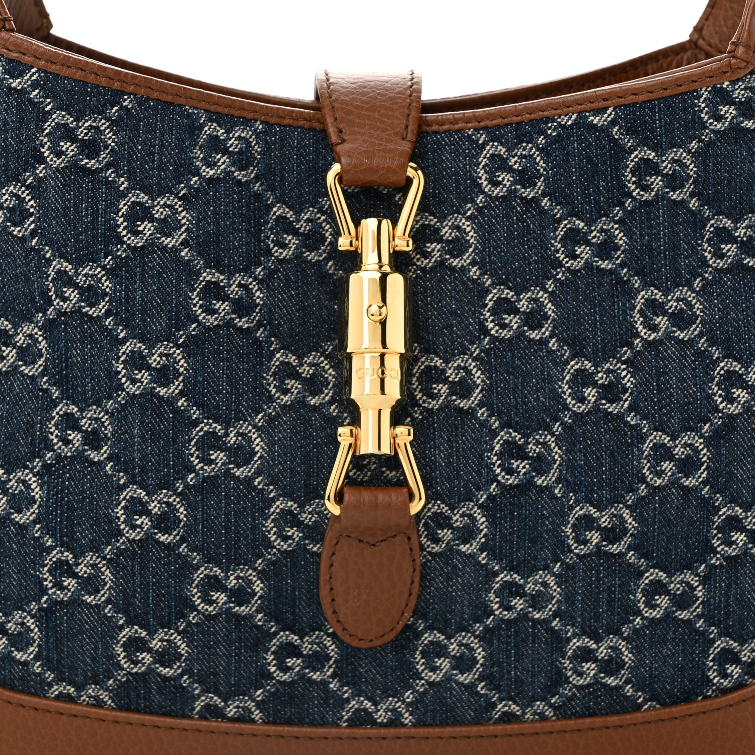 Gucci New Denim GG Monogram Calfskin Small Jackie 1961 Hobo Blue Tea Cuir 8 of 10