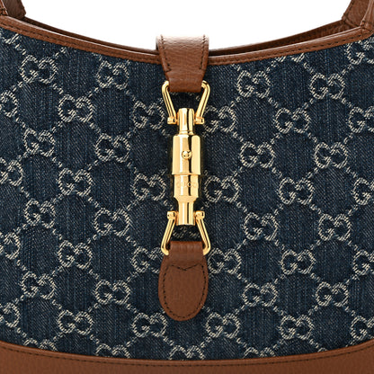 Gucci New Denim GG Monogram Calfskin Small Jackie 1961 Hobo Blue Tea Cuir 8 of 10