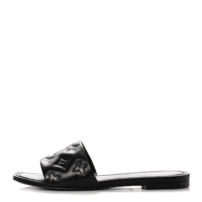 Louis Vuitton Lambskin Embossed Monogram Revival Flat Mules 37 Black 1 of 9