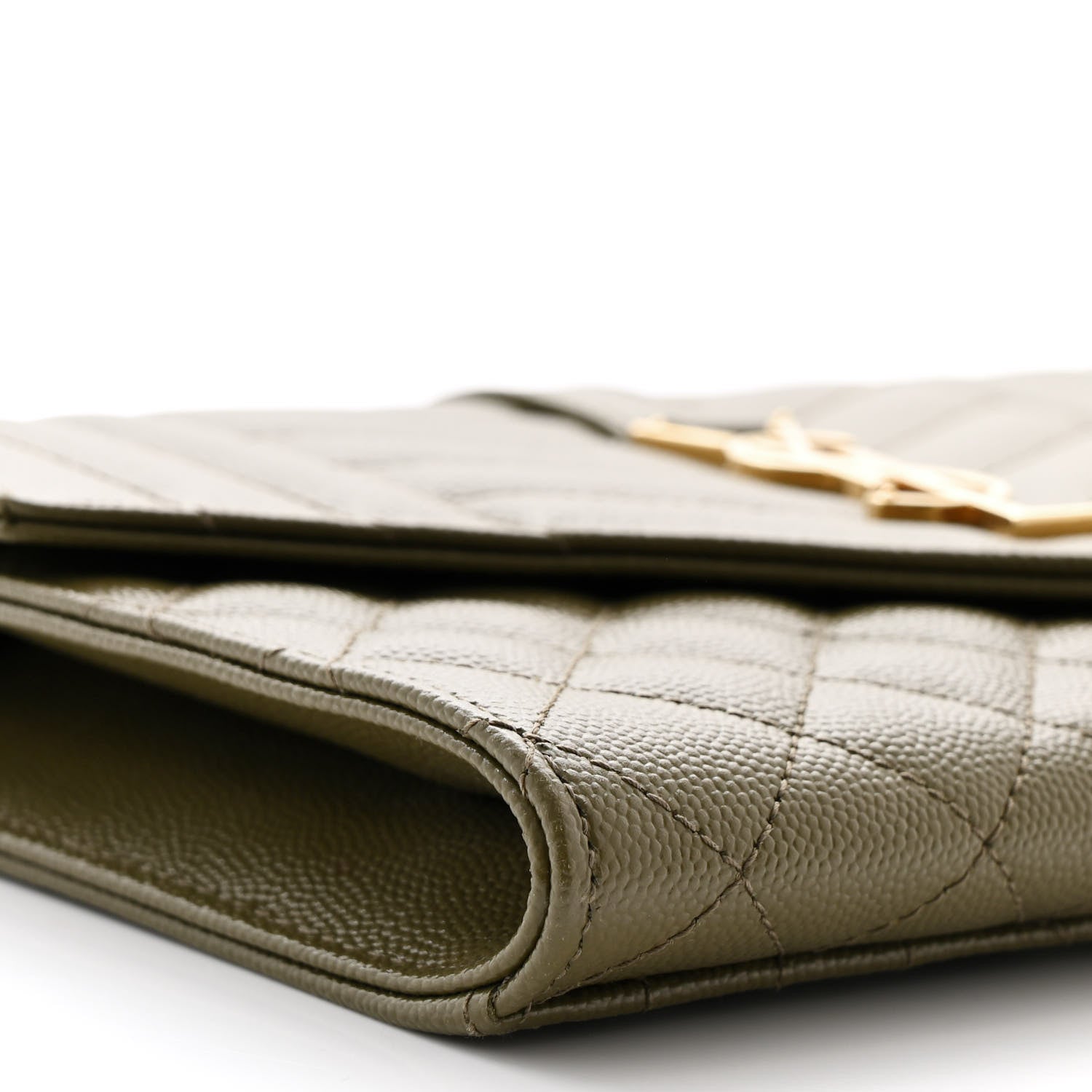 Saint Laurent Grain De Poudre Textured Mixed Matelasse Triquilt Monogram Clutch Vert Kaki 9 of 13