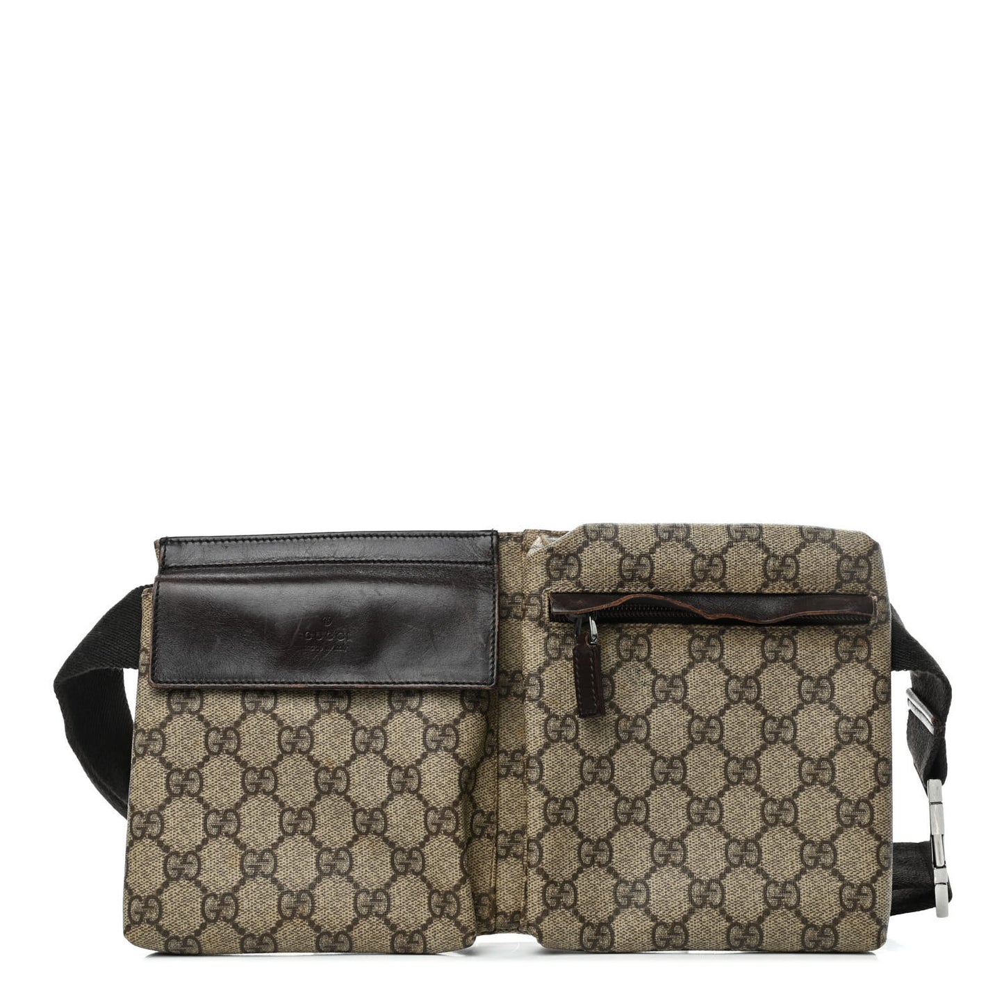 GG Plus Monogram Double Pocket Belt Bag Dark Brown