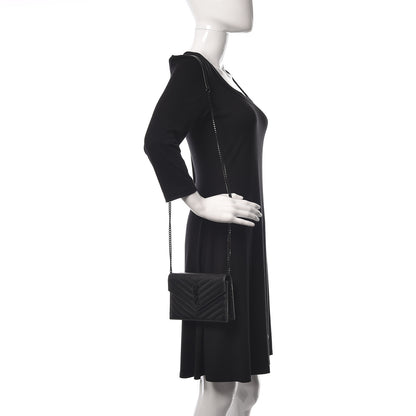 Saint Laurent Grain De Poudre Matelasse Chevron Monogram Envelope Chain Wallet Black 2 of 16