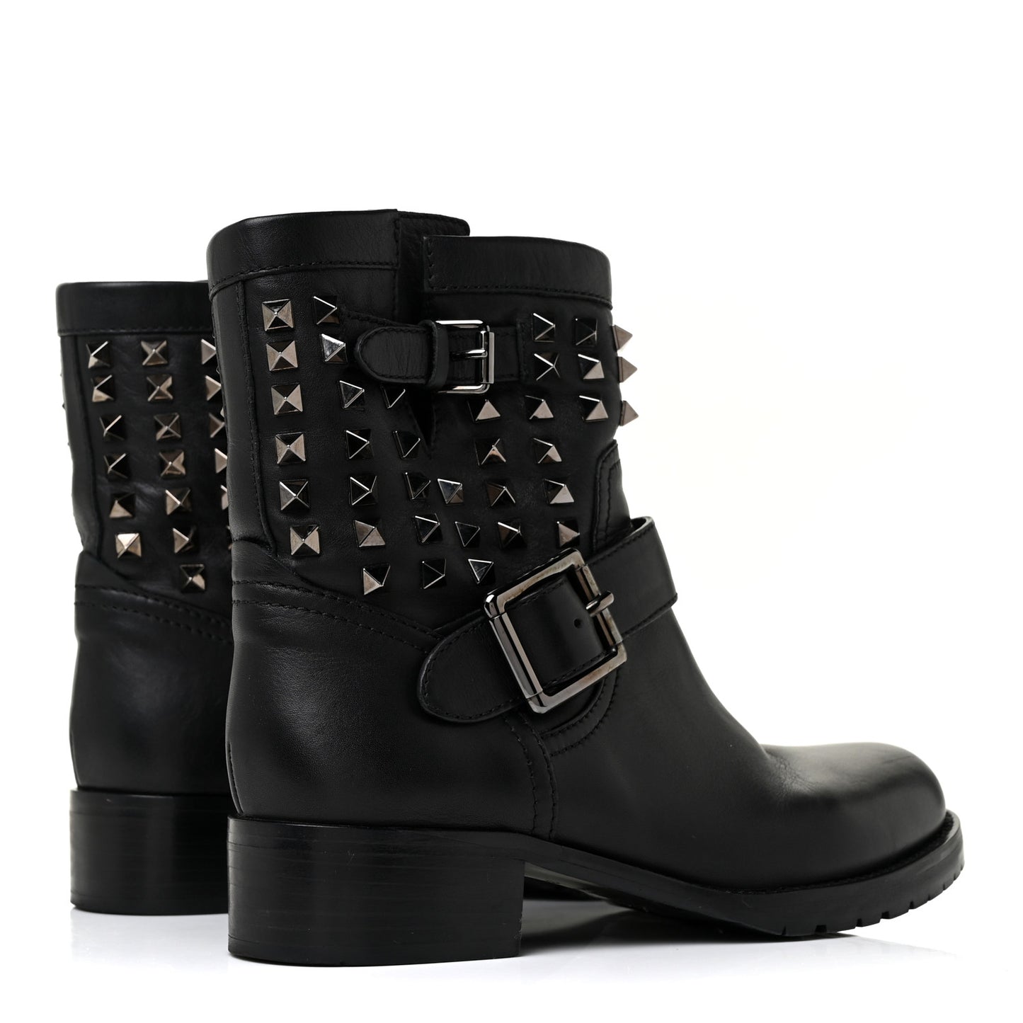Calfskin Rockstud 30mm Biker Boots 37 Black