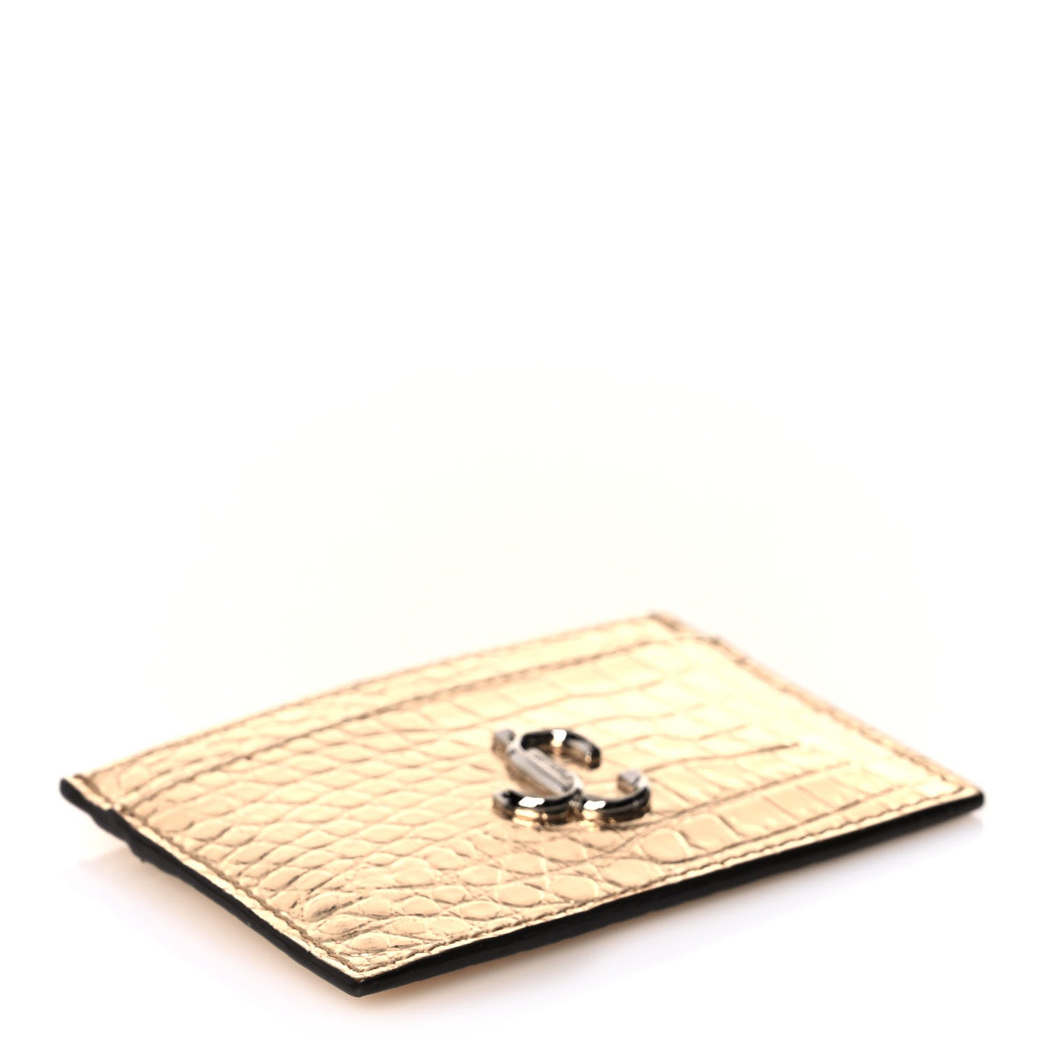 Jimmy Choo Metallic Calfskin Crocodile Embossed Umika Card Holder Light Gold 4 of 8