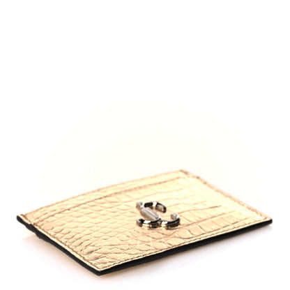 Jimmy Choo Metallic Calfskin Crocodile Embossed Umika Card Holder Light Gold 4 of 8