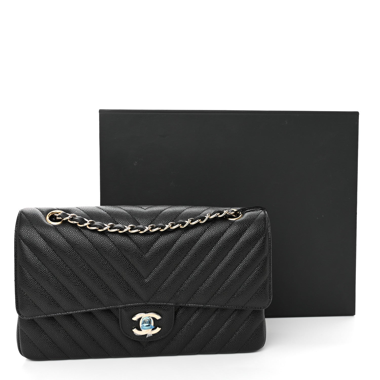 Chanel Caviar Chevron Quilted Medium Double Flap Black 11 of 11