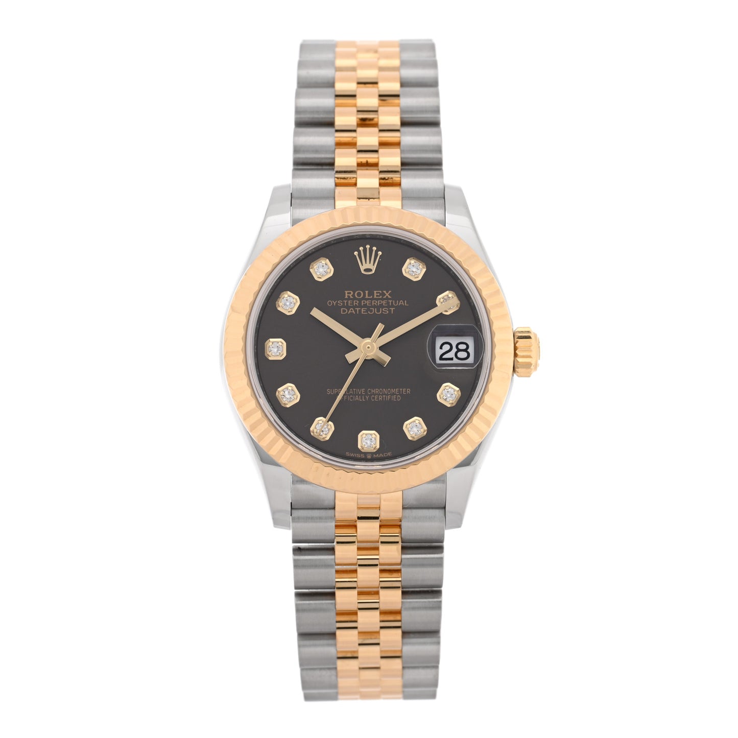 Stainless Steel 18K Yellow Gold Diamond 31mm Oyster Perpetual Datejust Watch Dark Grey 278273
