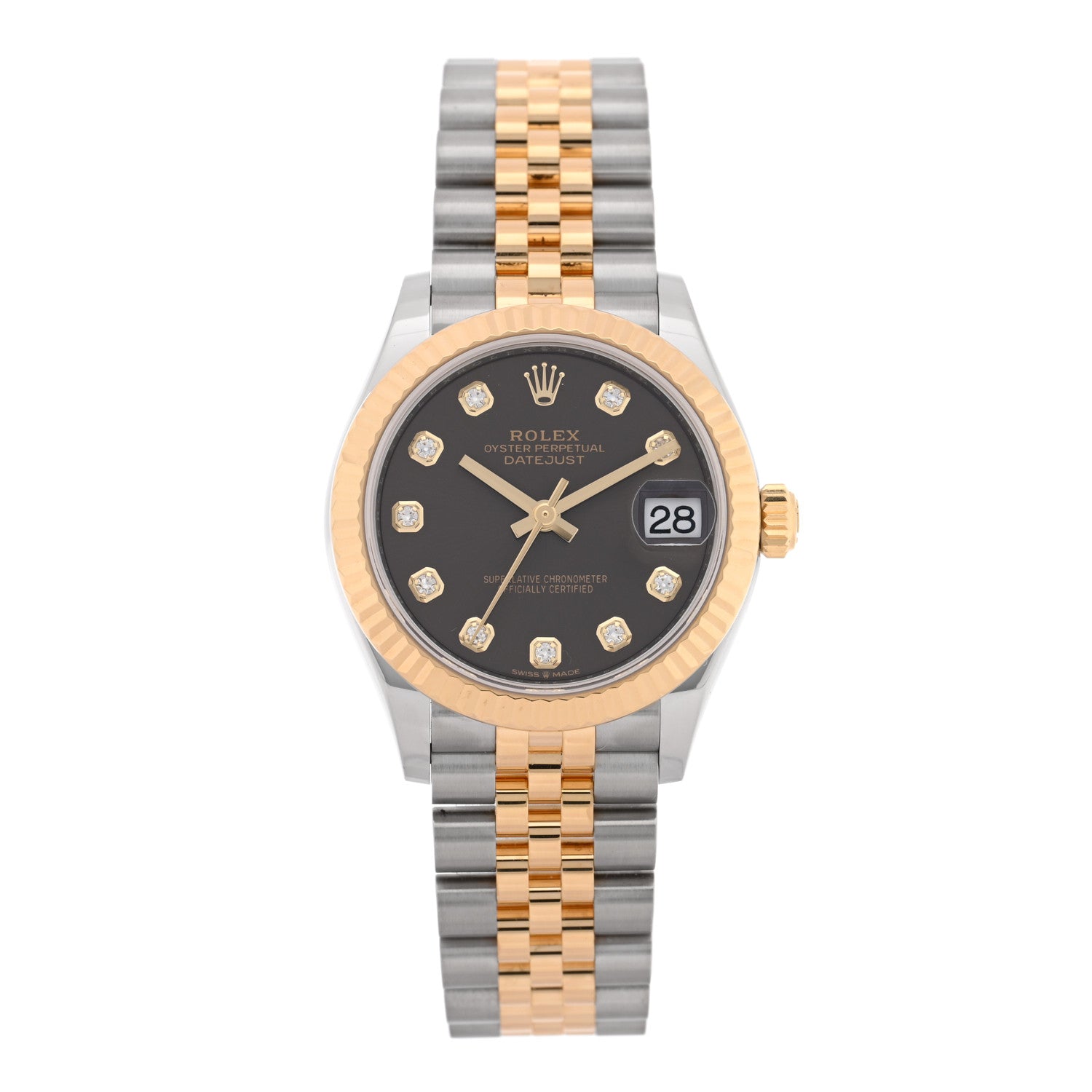 Rolex Stainless Steel 18K Yellow Gold Diamond 31mm Oyster Perpetual Datejust Watch Dark Grey 278273 1 of 5