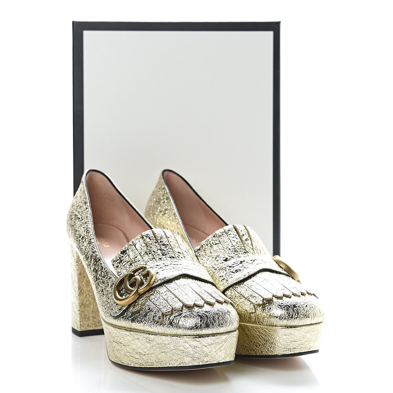 Gucci Galassia GG Marmont Fringe Platform Loafer Pumps 40 Platino 9 of 9