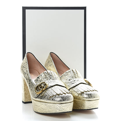 Gucci Galassia GG Marmont Fringe Platform Loafer Pumps 40 Platino 9 of 9